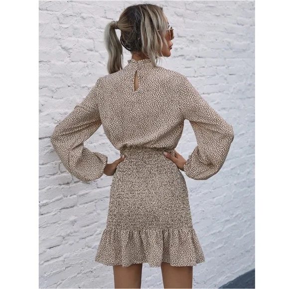 Boho Lantern Sleeve All Over Print Mini Dress - Picture 3 of 9